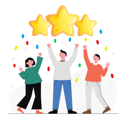 Three stars and confetti, illustration sourced from Vecteezy by Dooder